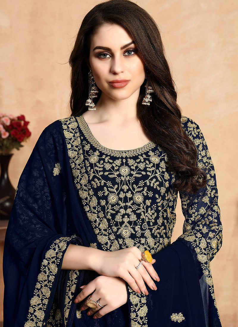 Buy Navy Blue Designer Anarkali Suit In USA, UK, Canada, Australia ...