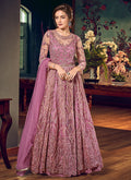 Purple Golden Embroidered Anarkali Pant Suit