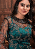 Indian Dresses - Turquoise And Black Pants Suit