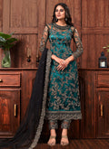 Turquoise And Black Designer Salwar Kameez