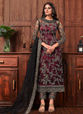 Maroon And Black Embroidered Designer Pants Suit