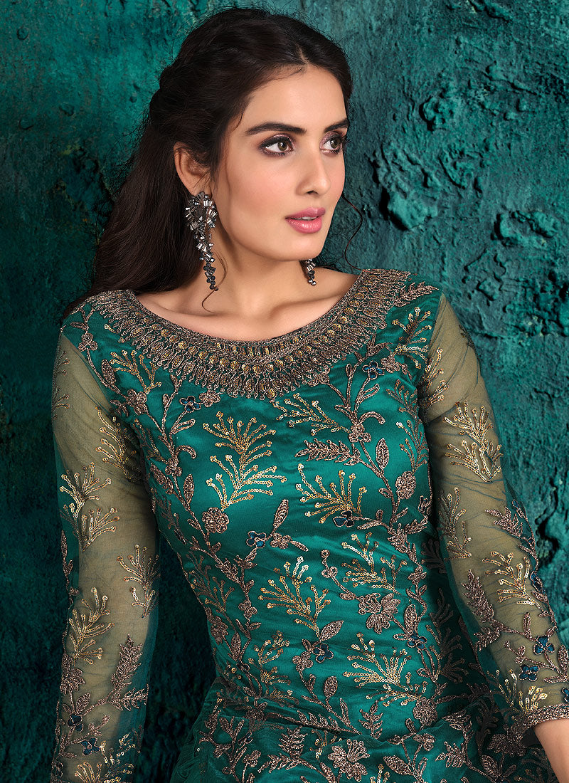 Buy Peacock Blue Embroidered Pakistani Pant Suit In USA, UK, Canada ...