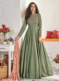 Indian Clothes - Green And Peach Traditional Embroidered Anarkali Suit