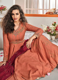 Orange And Maroon Traditional Embroidered Anarkali Suit, Salwar Kameez