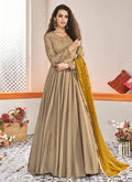 Indian Clothes - Beige And Yellow Traditional Embroidered Anarkali Suit