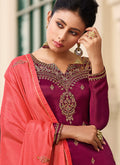 Indian Clothes - Maroon And Orange Designer Gharara Style Suit