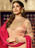 Peach And Pink Embroidered Designer Sharara Suit, Salwar Kameez