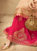 Peach And Pink Embroidered Designer Sharara Suit