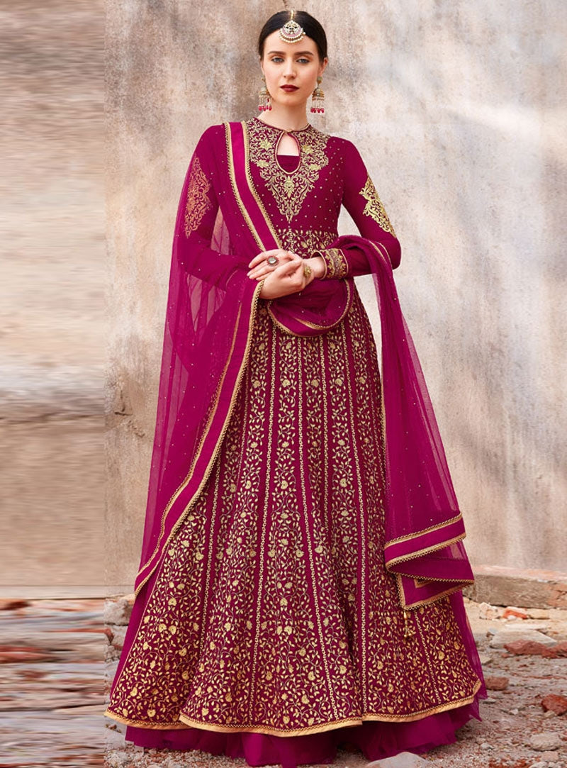 Magenta Traditional Embroidered Designer Anarkali Suit - Hatkay