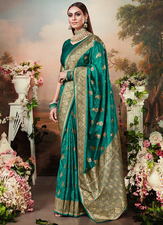 Rama Green Color Two Tone Organza Saree