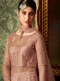 Pink Rose Gold Embroidered Anarkali Indo Western Suit