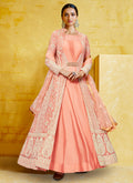 Indian Clothes - Peach Chikankari Embroidered Jacket Style Anarkali Suit