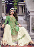 Green And Beige Layer Embroidered Gharara Suit Set, Salwar Kameez