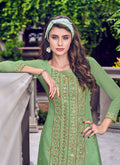 Green And Beige Layer Embroidered Gharara Suit Set