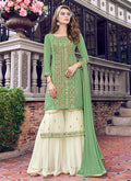 Indian Clothes - Green And Beige Layer Embroidered Gharara Suit Set