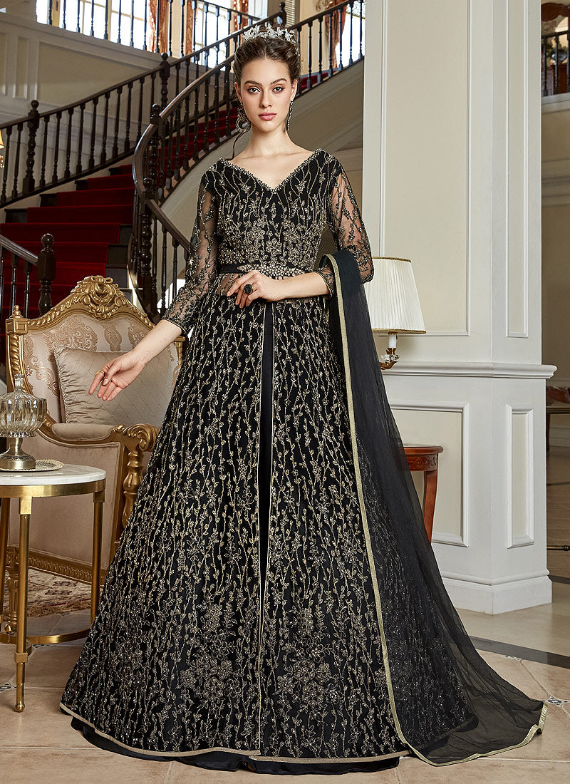 Buy Black Anarkali Lehenga Suit In USA, UK, Canada, Australia ...