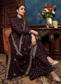 Indian Clothes - Burgundy Embroidered Pakistani Palazzo Suit 